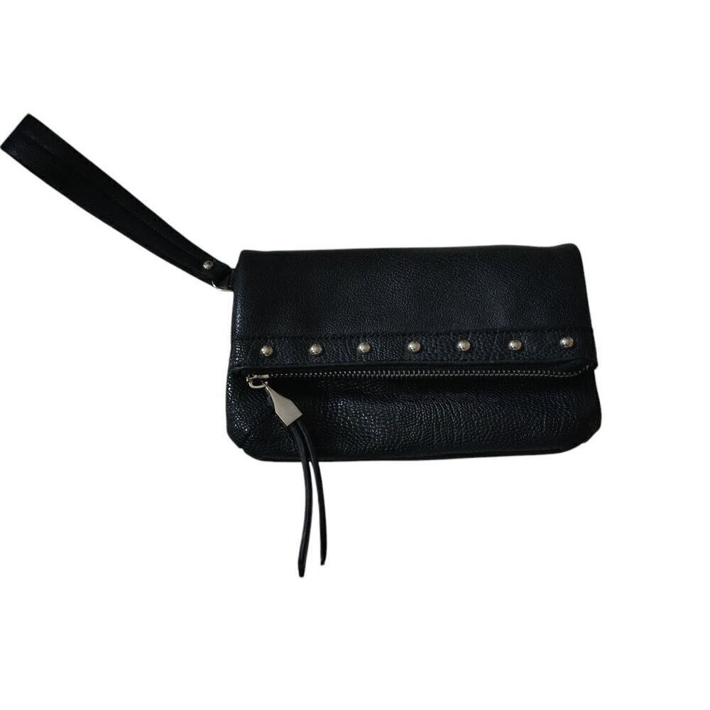 Jennifer Lopez Black Fold Over Wristlet Purse Clutch Logo Zipper/Snap Closure